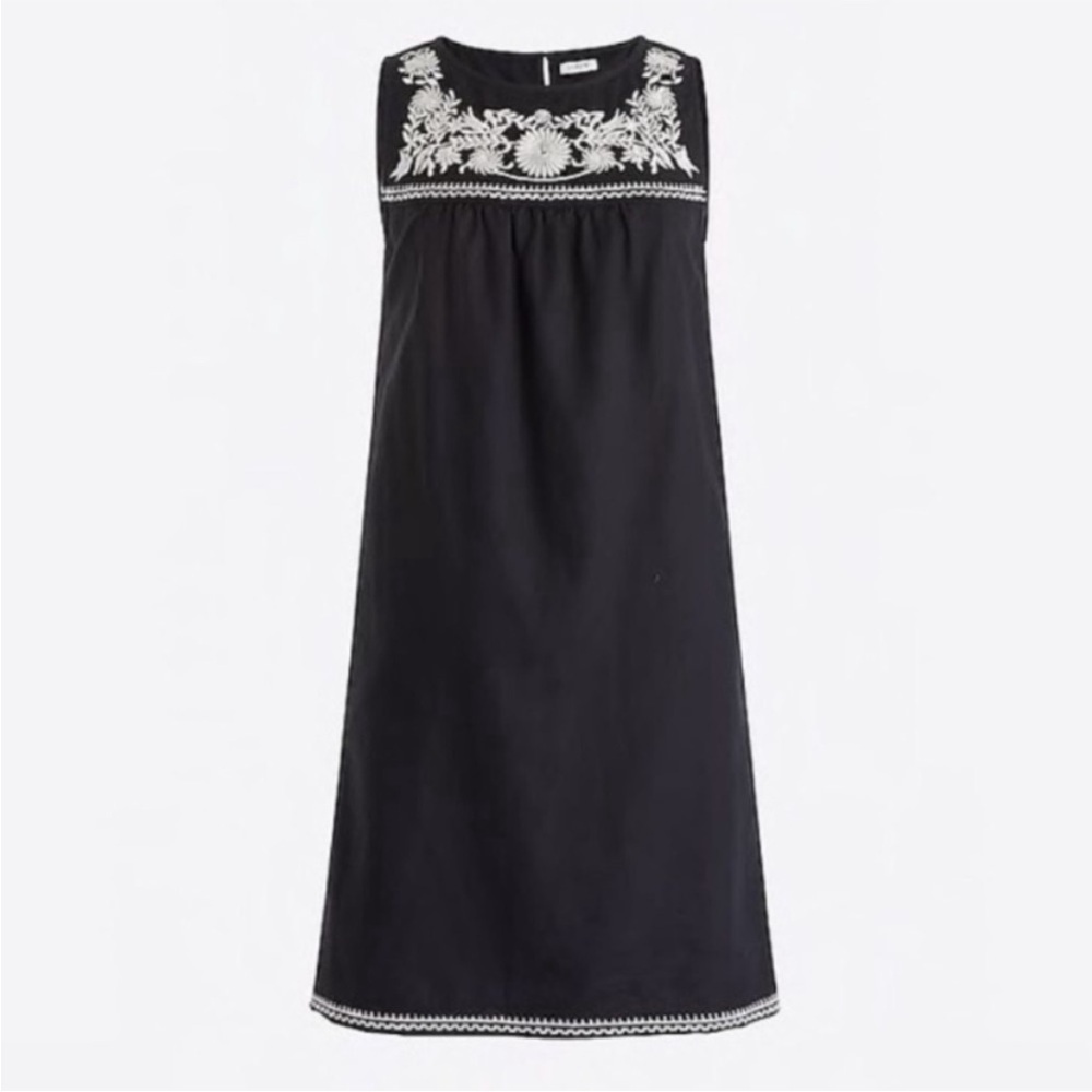 J. Crew Embroidered Linen Blend Sleeveless Shift Dress XS Black